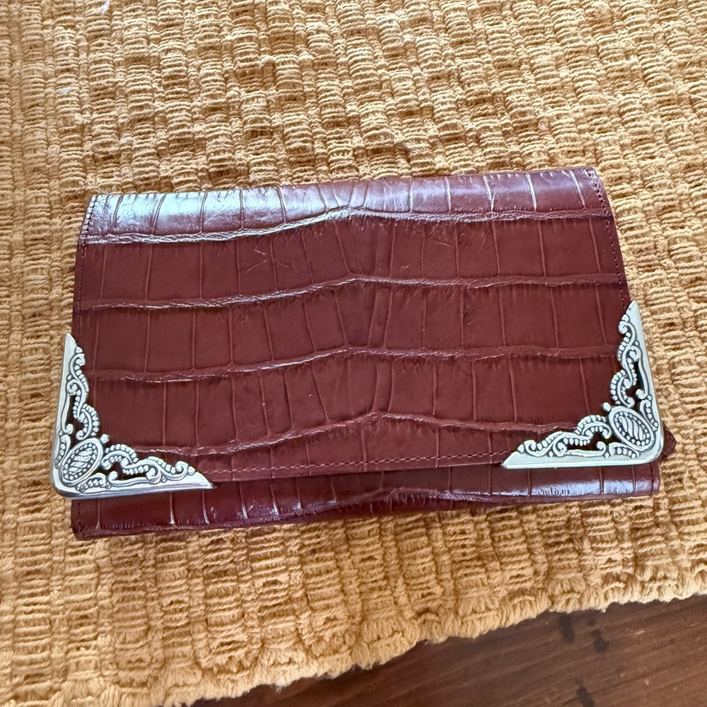 Brighton Burgundy Croc-Embossed Clutch with Silver Accents
